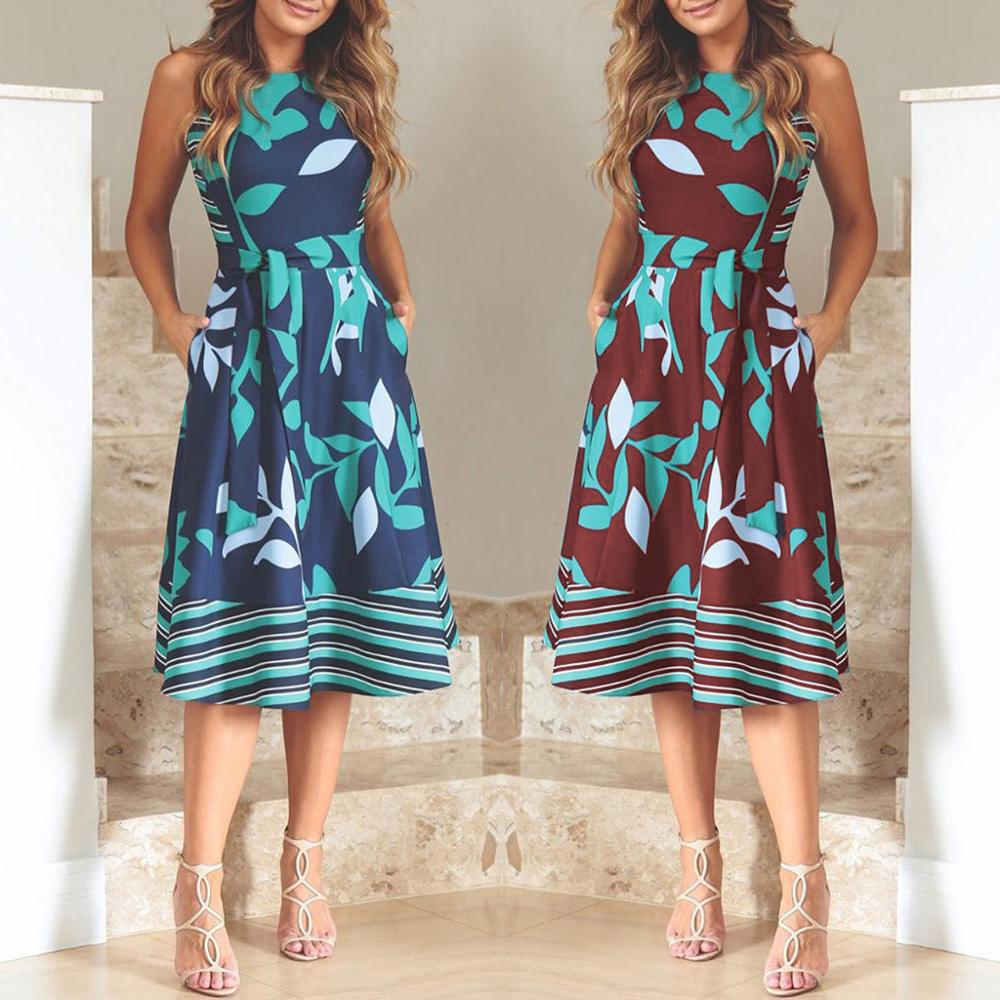 NesaFlorest - Vestido Largo Mujer Estampado Hojas