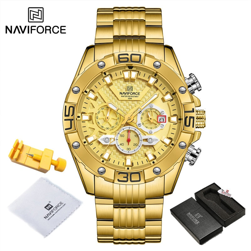 NAVIFORCE - Reloj de cuarzo clásico Cronógrafo analógico Deporte Acero Resistente al agua