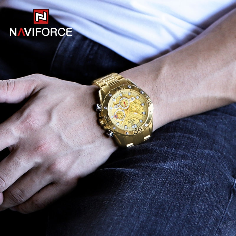NAVIFORCE - Reloj de cuarzo clásico Cronógrafo analógico Deporte Acero Resistente al agua