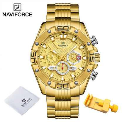 NAVIFORCE - Reloj de cuarzo clásico Cronógrafo analógico Deporte Acero Resistente al agua