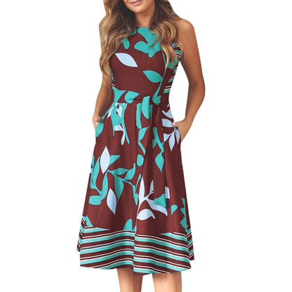 NesaFlorest - Vestido Largo Mujer Estampado Hojas