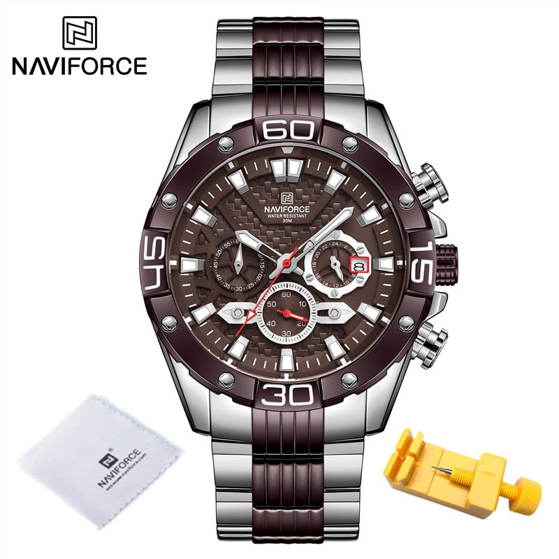 NAVIFORCE - Reloj de cuarzo clásico Cronógrafo analógico Deporte Acero Resistente al agua