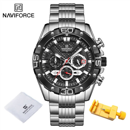 NAVIFORCE - Reloj de cuarzo clásico Cronógrafo analógico Deporte Acero Resistente al agua