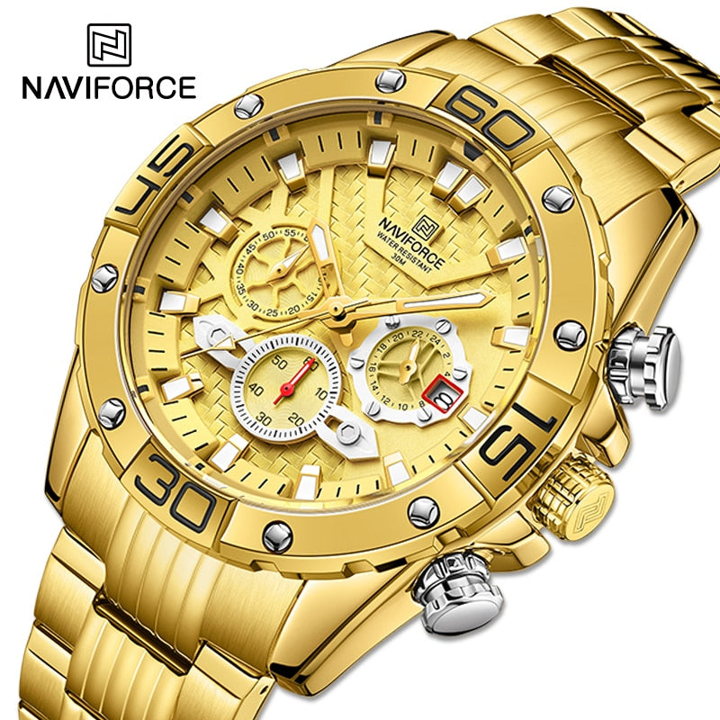 NAVIFORCE - Reloj de cuarzo clásico Cronógrafo analógico Deporte Acero Resistente al agua