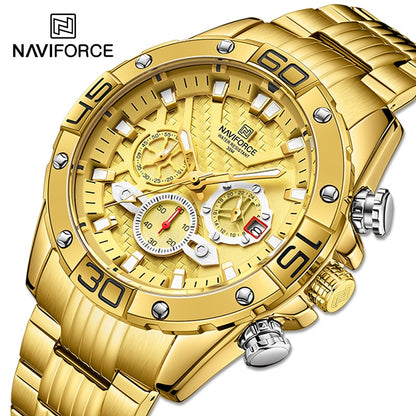NAVIFORCE - Reloj de cuarzo clásico Cronógrafo analógico Deporte Acero Resistente al agua