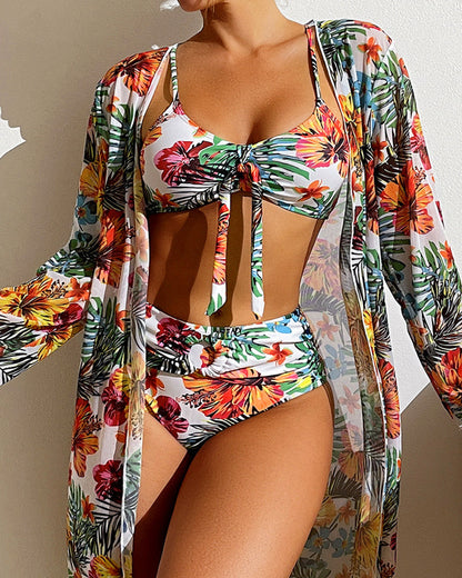 Mauris - Conjunto de bikini de tres piezas floral