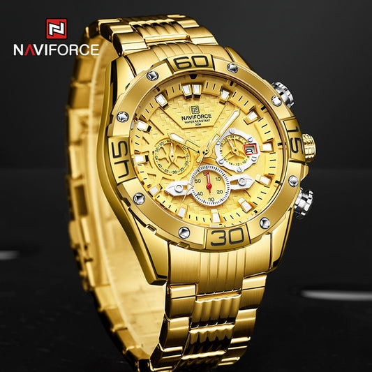 NAVIFORCE - Reloj de cuarzo clásico Cronógrafo analógico Deporte Acero Resistente al agua